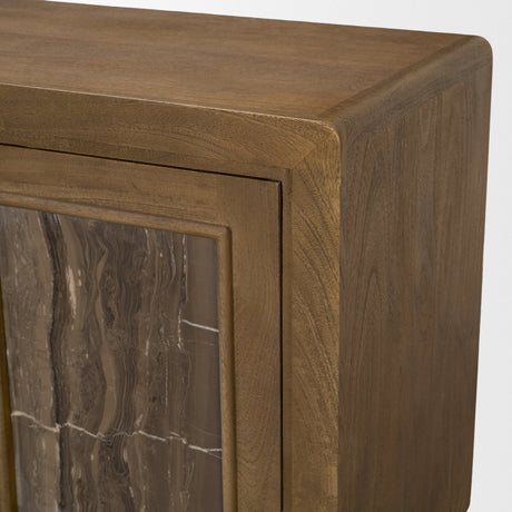 Valterra Dark Brown Wood w/ Cappuccino Marble 4 Door Sideboard by Mercana at Eve Furniture