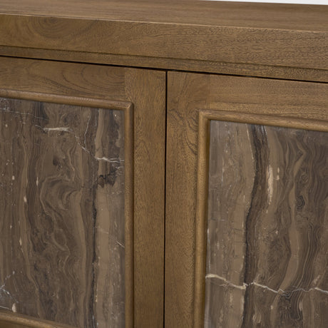 Valterra Dark Brown Wood w/ Cappuccino Marble 4 Door Sideboard by Mercana at Eve Furniture