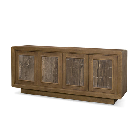 Valterra Dark Brown Wood w/ Cappuccino Marble 4 Door Sideboard by Mercana at Eve Furniture