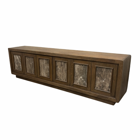 Valterra Dark Brown Wood w/ Cappuccino Marble 6 Door Media Console by Mercana at Eve Furniture
