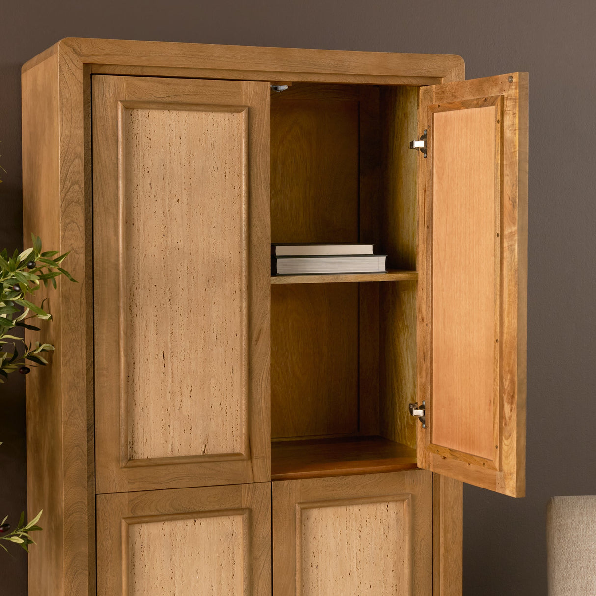 Valterra Light Brown Wood w/ Travertine 4 Door Tall Cabinet by Mercana at Eve Furniture