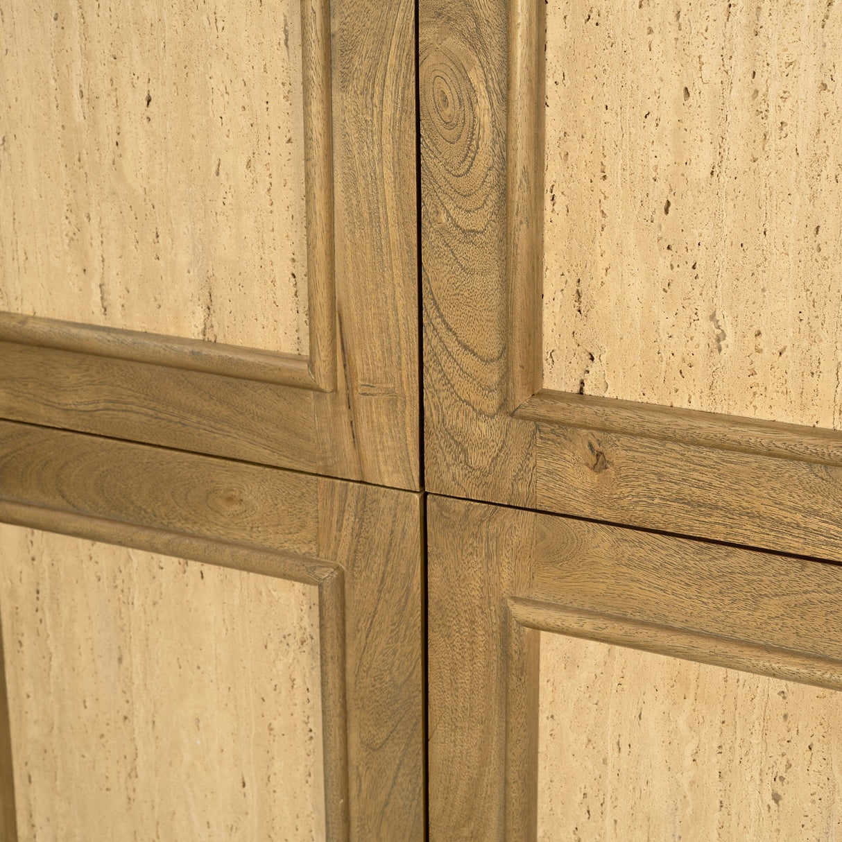 Valterra Light Brown Wood w/ Travertine 4 Door Tall Cabinet by Mercana at Eve Furniture