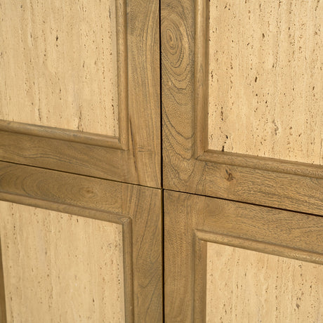 Valterra Light Brown Wood w/ Travertine 4 Door Tall Cabinet by Mercana at Eve Furniture