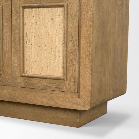 Valterra Light Brown Wood w/ Travertine 6 Door Media Console by Mercana at Eve Furniture