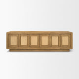 Valterra Light Brown Wood w/ Travertine 6 Door Media Console by Mercana at Eve Furniture