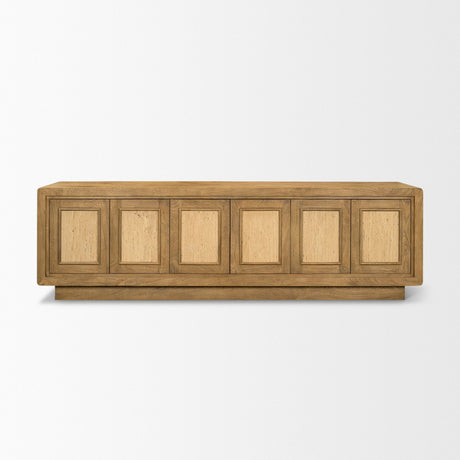 Valterra Light Brown Wood w/ Travertine 6 Door Media Console by Mercana at Eve Furniture