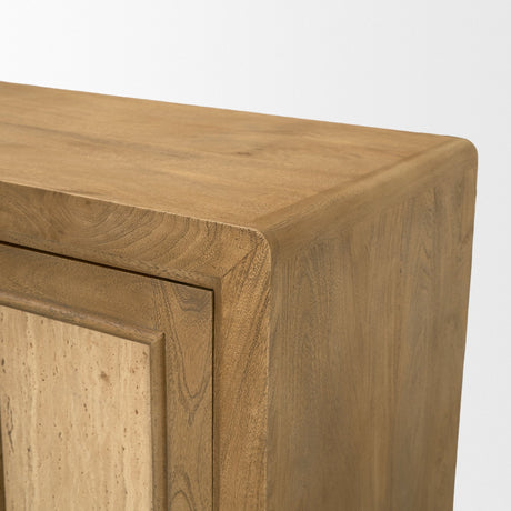 Valterra Light Brown Wood w/ Travertine 6 Door Media Console by Mercana at Eve Furniture