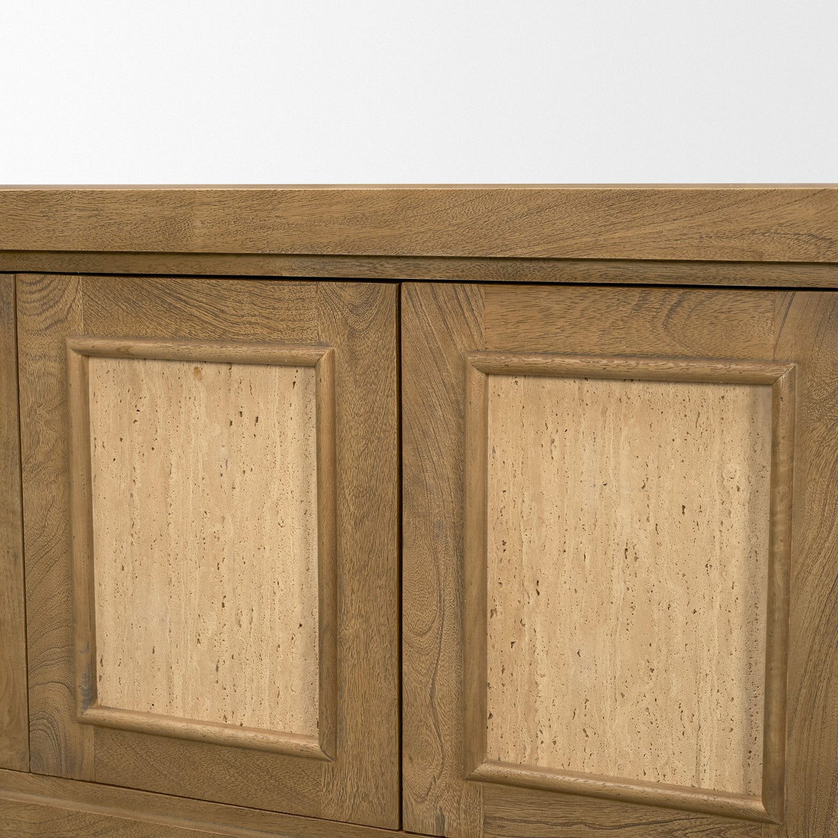 Valterra Light Brown Wood w/ Travertine 6 Door Media Console by Mercana at Eve Furniture