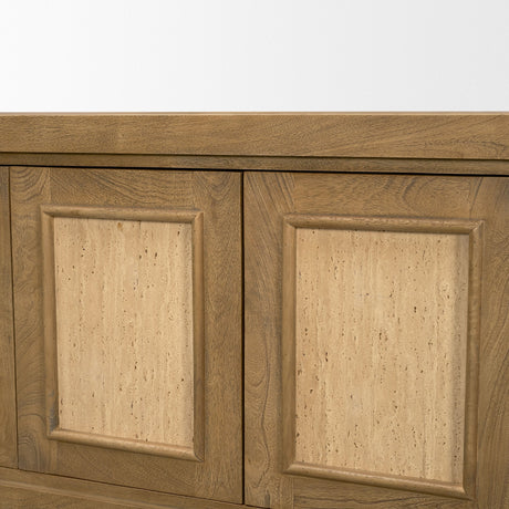 Valterra Light Brown Wood w/ Travertine 6 Door Media Console by Mercana at Eve Furniture
