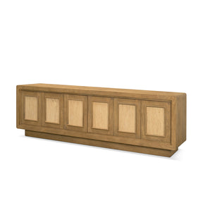 Valterra Light Brown Wood w/ Travertine 6 Door Media Console by Mercana at Eve Furniture