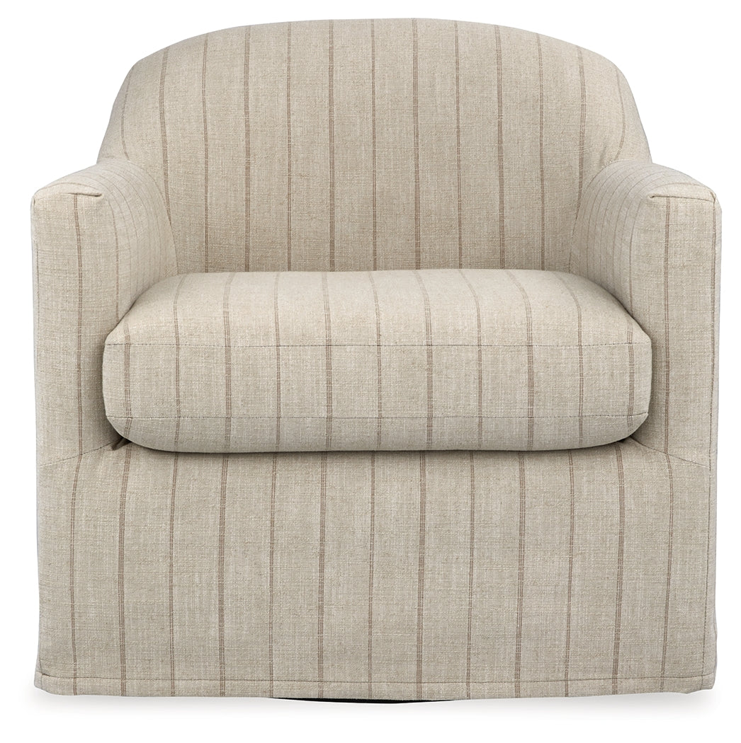 Valwick Cream/Brown Swivel Accent Chair by Ashley at Eve Furniture