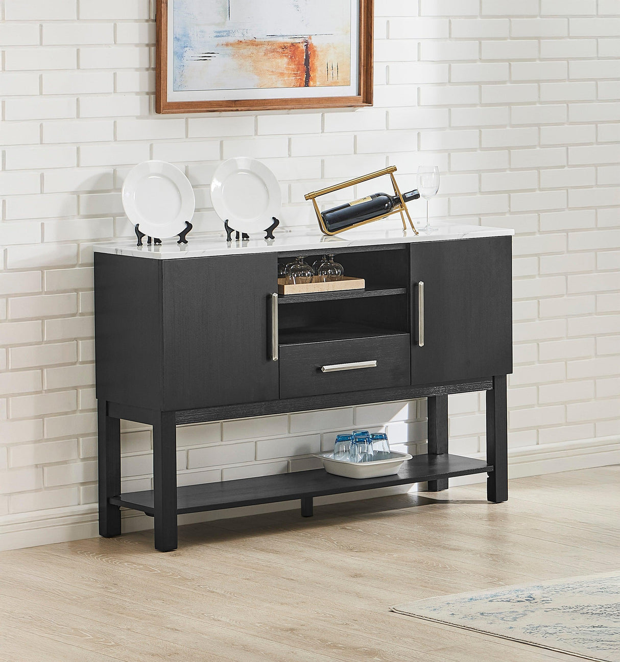 Vance Black Faux Marble Top Sideboard by Crown Mark at Eve Furniture