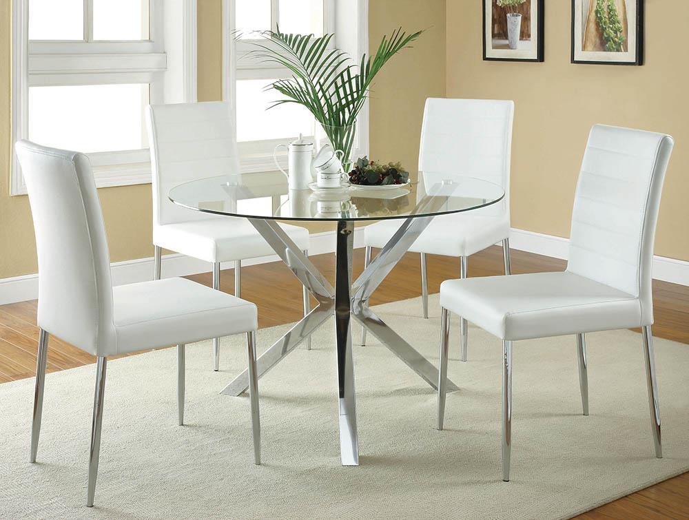 Vance Chrome Glass Top Dining Table with X-cross Base by Coaster at Eve Furniture