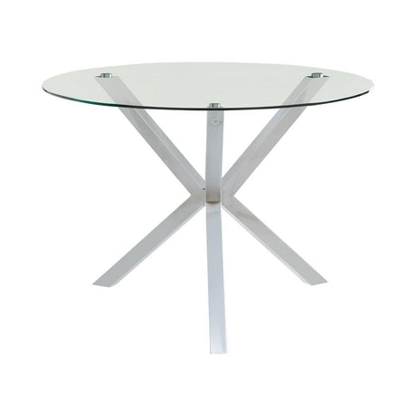 Vance Chrome Glass Top Dining Table with X-cross Base by Coaster at Eve Furniture