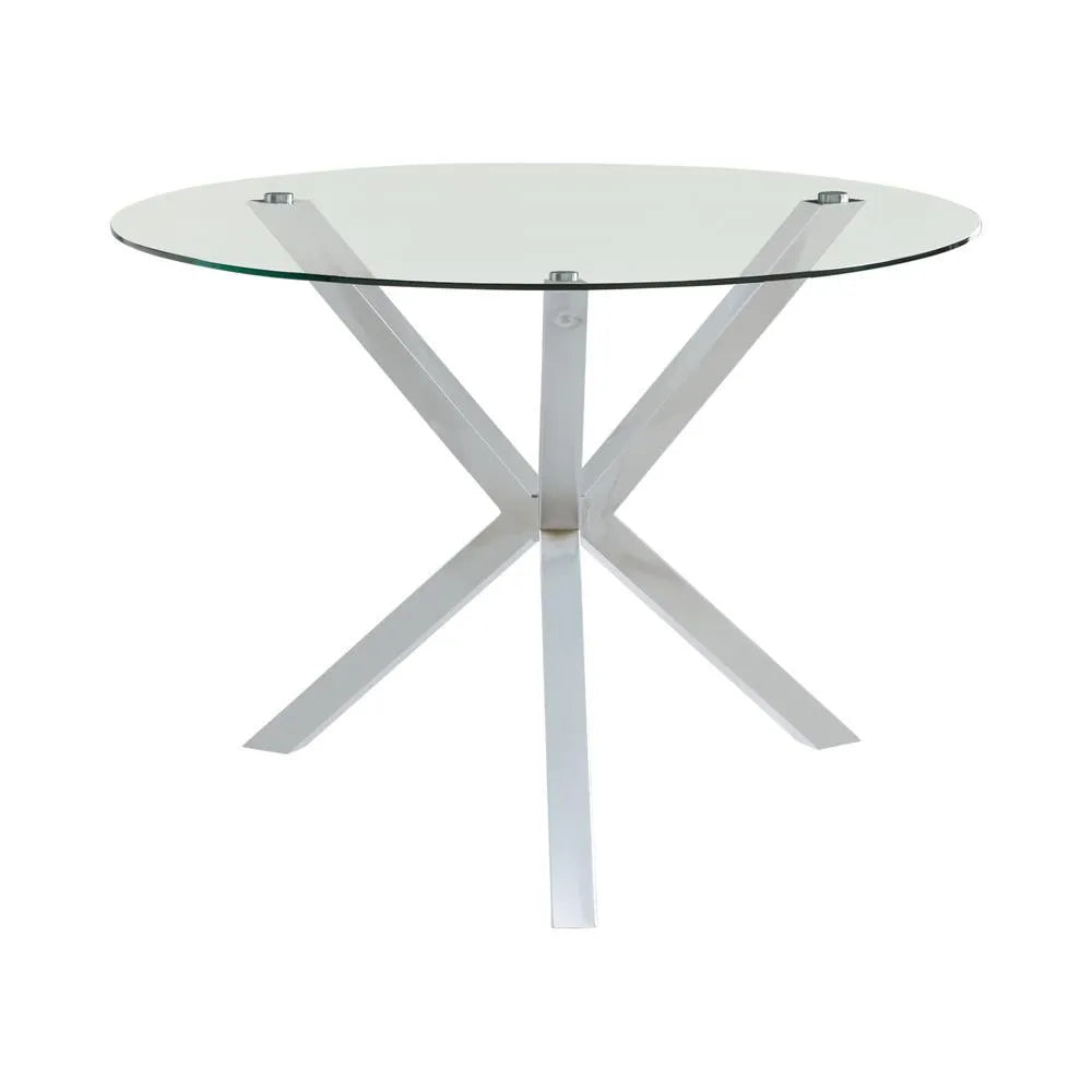 Vance Chrome Glass Top Dining Table with X-cross Base by Coaster at Eve Furniture