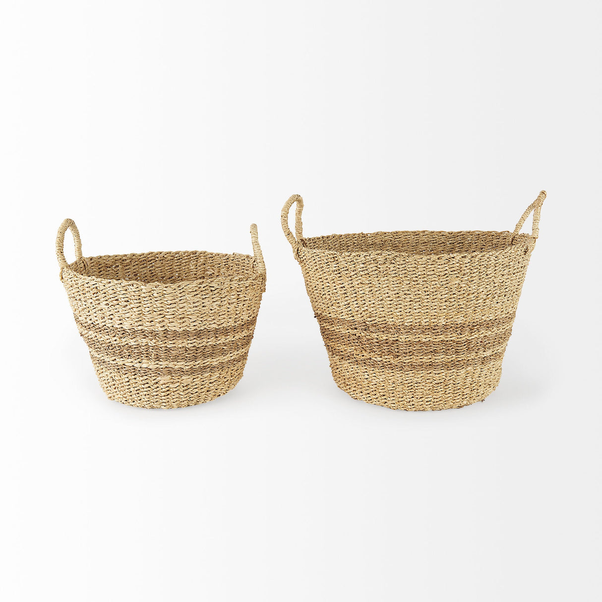 Vance Light Brown Palm Leaf and Seagrass Round Basket W/ Handles by Mercana at Eve Furniture