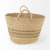 Vance Light Brown Palm Leaf and Seagrass Round Basket W/ Handles by Mercana at Eve Furniture