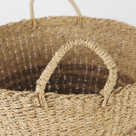 Vance Light Brown Palm Leaf and Seagrass Round Basket W/ Handles by Mercana at Eve Furniture