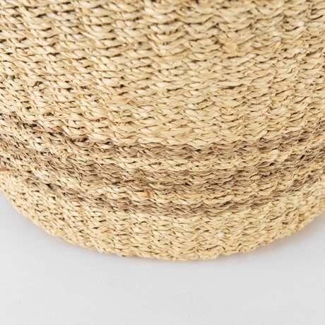 Vance Light Brown Palm Leaf and Seagrass Round Basket W/ Handles by Mercana at Eve Furniture