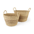 Vance Light Brown Palm Leaf and Seagrass Round Basket W/ Handles by Mercana at Eve Furniture