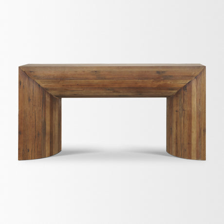 Vance Mid-Dark Brown Reclaimed Wood Rounded Console Table by Mercana at Eve Furniture