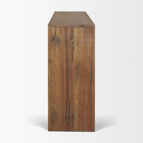 Vance Mid-Dark Brown Reclaimed Wood Rounded Console Table by Mercana at Eve Furniture