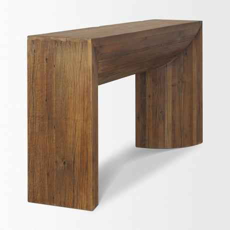 Vance Mid-Dark Brown Reclaimed Wood Rounded Console Table by Mercana at Eve Furniture