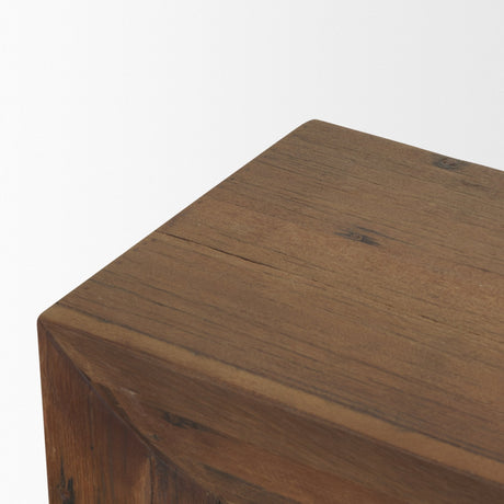 Vance Mid-Dark Brown Reclaimed Wood Rounded Console Table by Mercana at Eve Furniture