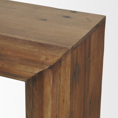 Vance Mid-Dark Brown Reclaimed Wood Rounded Console Table by Mercana at Eve Furniture