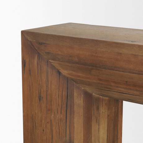 Vance Mid-Dark Brown Reclaimed Wood Rounded Console Table by Mercana at Eve Furniture