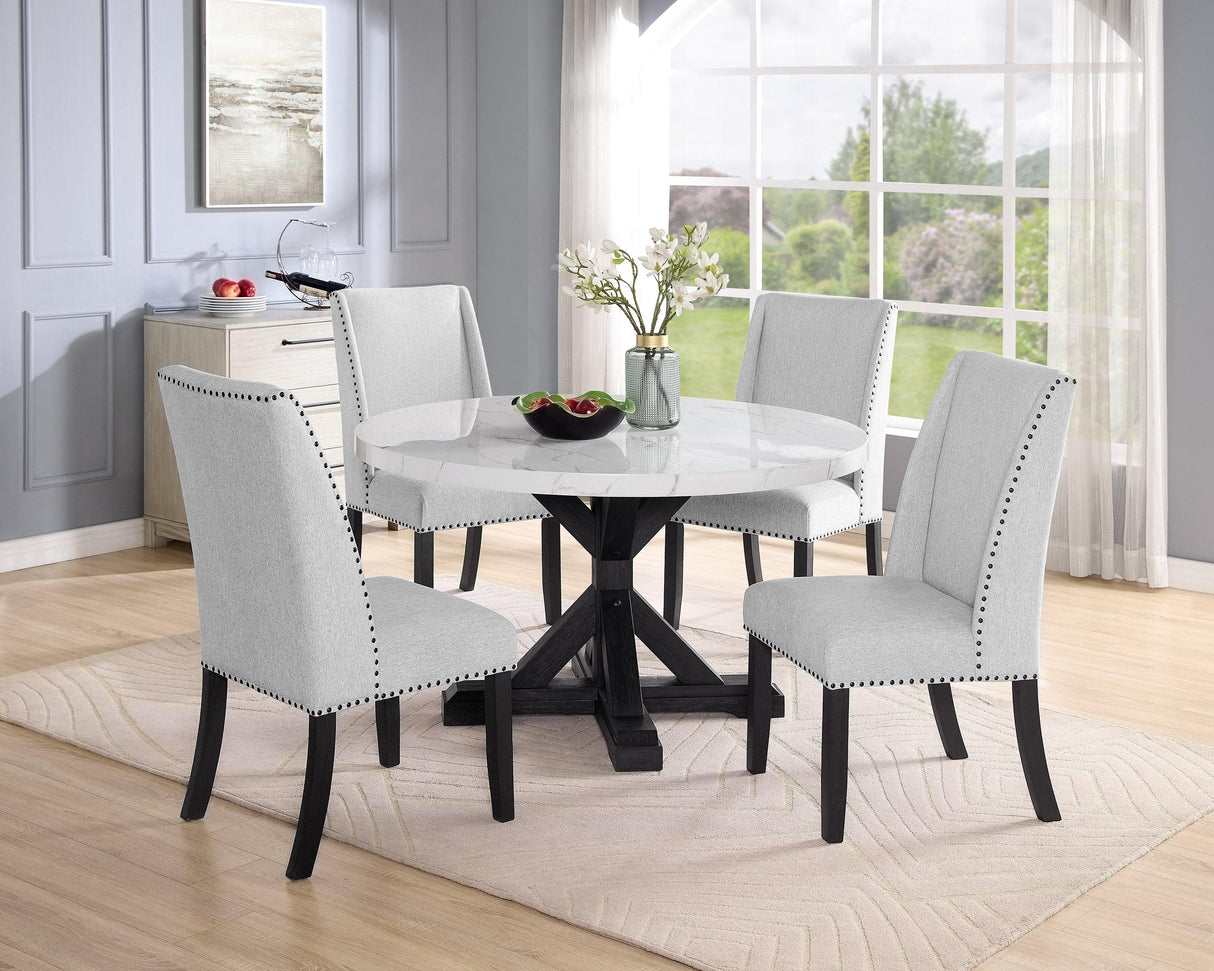 Vance White and Black Faux Marble Round Dining Table by Crown Mark at Eve Furniture
