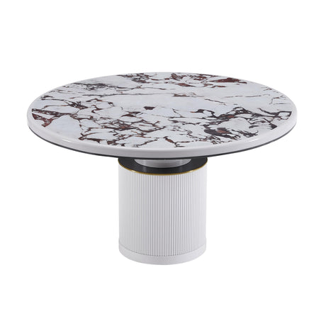 Vanessa White Marble Lacquer 53" Round Dining Table by TOV Furniture at Eve Furniture