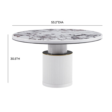 Vanessa White Marble Lacquer 53" Round Dining Table by TOV Furniture at Eve Furniture