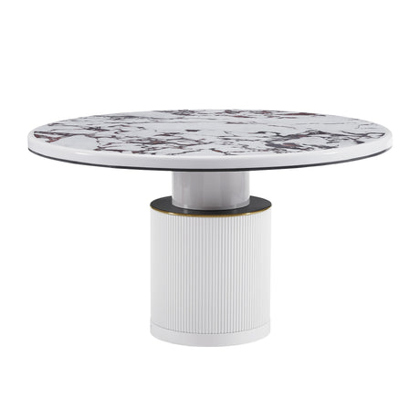 Vanessa White Marble Lacquer 53" Round Dining Table by TOV Furniture at Eve Furniture