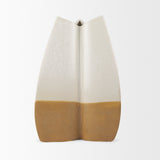 Vania Large Off White w/ Tan Textured Ceramic Vase by Mercana at Eve Furniture