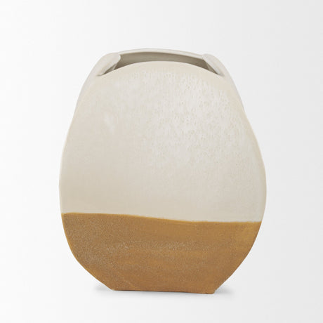 Vania Short Off White w/ Tan Textured Ceramic Vase by Mercana at Eve Furniture
