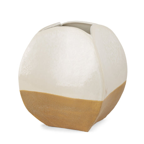 Vania Short Off White w/ Tan Textured Ceramic Vase by Mercana at Eve Furniture