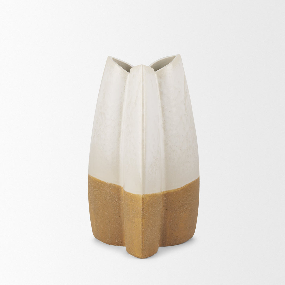 Vania Small Off White w/ Tan Textured Ceramic Vase by Mercana at Eve Furniture