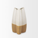 Vania Small Off White w/ Tan Textured Ceramic Vase by Mercana at Eve Furniture