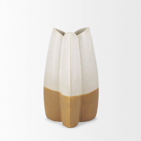 Vania Small Off White w/ Tan Textured Ceramic Vase by Mercana at Eve Furniture