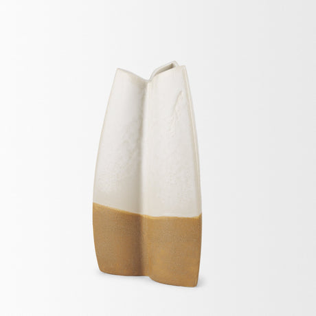 Vania Small Off White w/ Tan Textured Ceramic Vase by Mercana at Eve Furniture