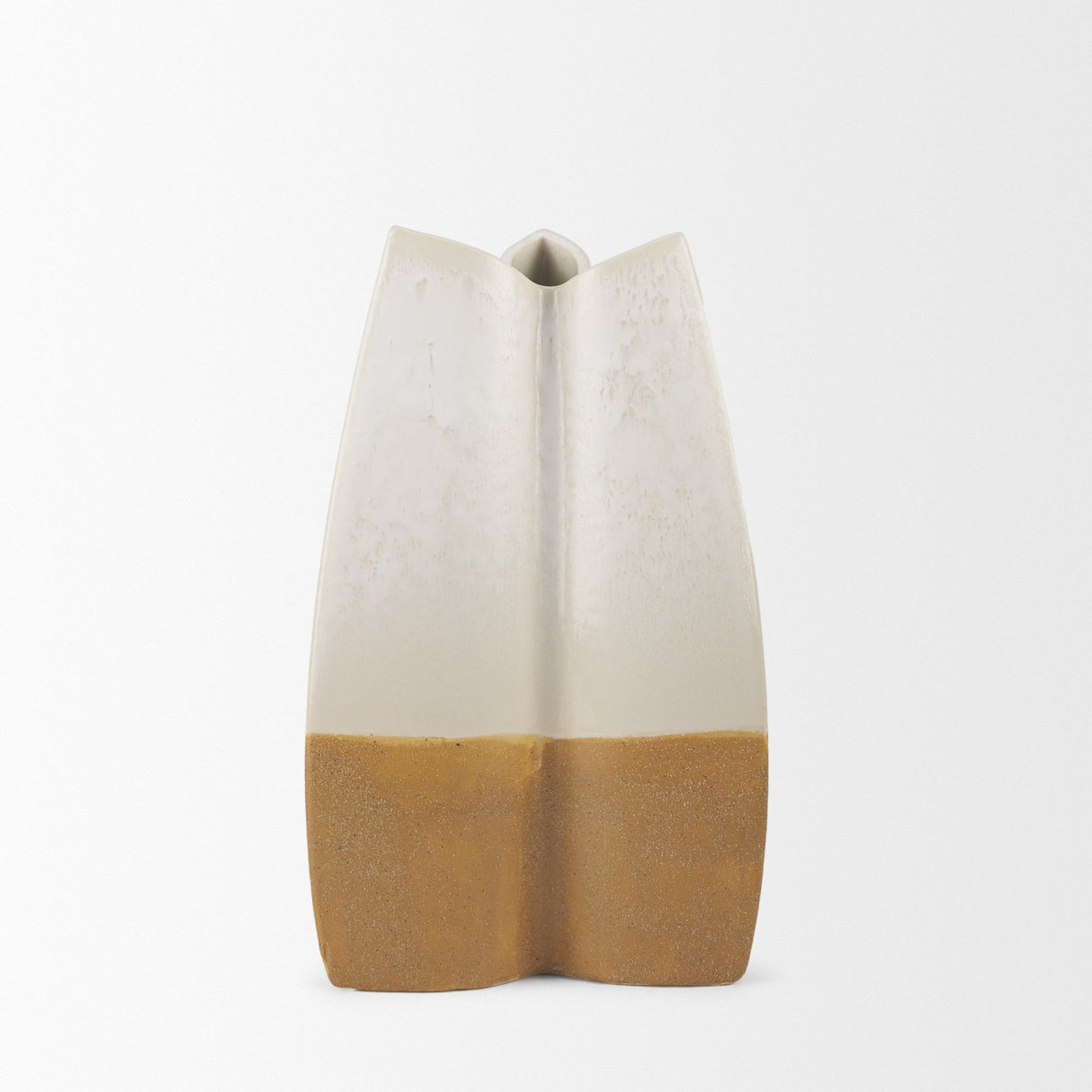Vania Small Off White w/ Tan Textured Ceramic Vase by Mercana at Eve Furniture