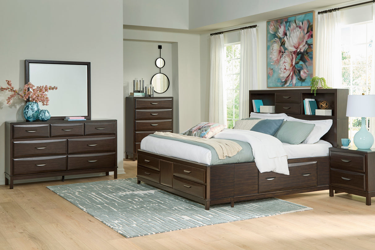 Vanmore Dark Brown Bookcase Storage Platform Bedroom Set by Ashley at Eve Furniture