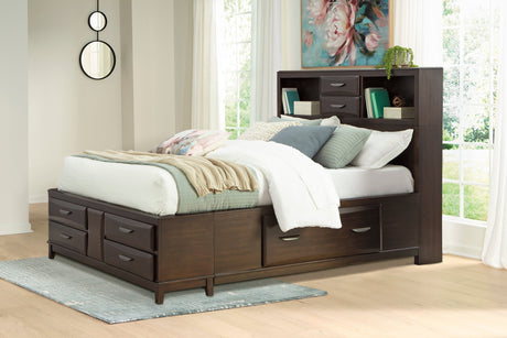 Vanmore Dark Brown Queen Bookcase Storage Platform Bed by Ashley at Eve Furniture
