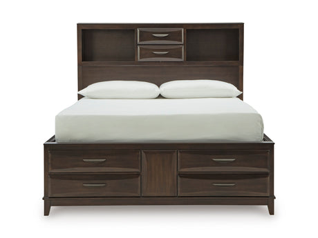 Vanmore Dark Brown Queen Bookcase Storage Platform Bed by Ashley at Eve Furniture