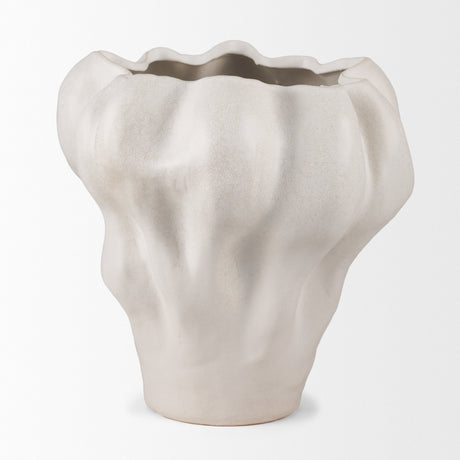 Vanna Sculptural Cream Glazed Ceramic Vase by Mercana at Eve Furniture