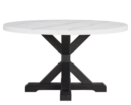 Varley White and Black Genuine Marble Round Dining Table by Crown Mark at Eve Furniture