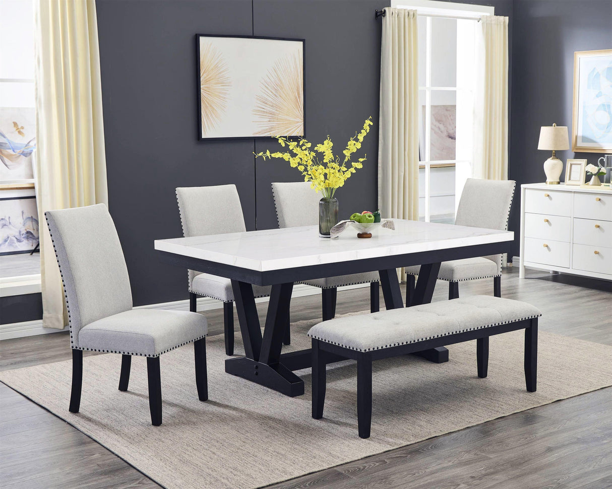 Varley Dove Genuine Marble Dining Set by Crown Mark at Eve Furniture