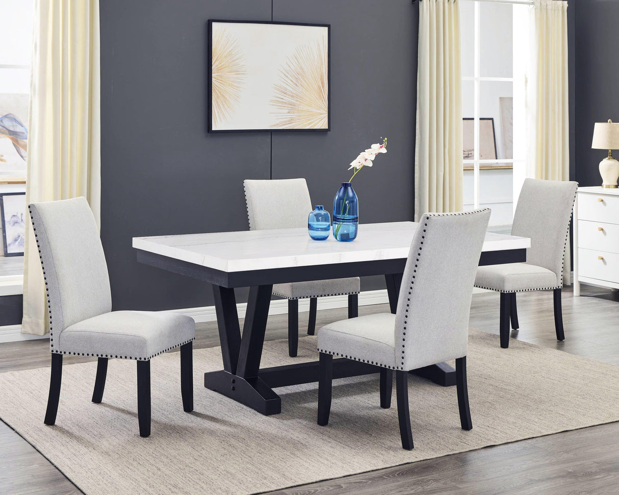 Varley White and Black Genuine Marble Dining Table by Crown Mark at Eve Furniture
