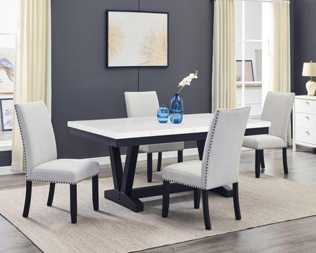 Varley White and Black Genuine Marble Dining Table by Crown Mark at Eve Furniture